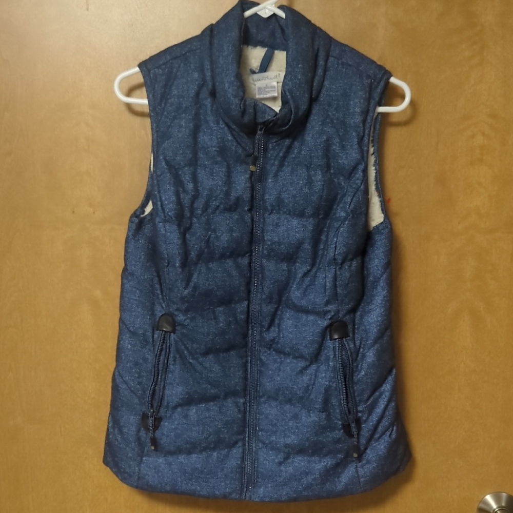 Keren Hart Quilted Puffer Vest Faux Fur Lined Full Zip Blue & Black